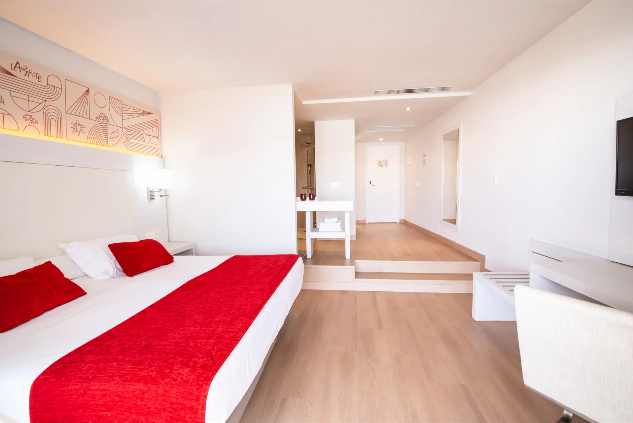 A spacious double bed suite at Aequora Lanzarote Suites