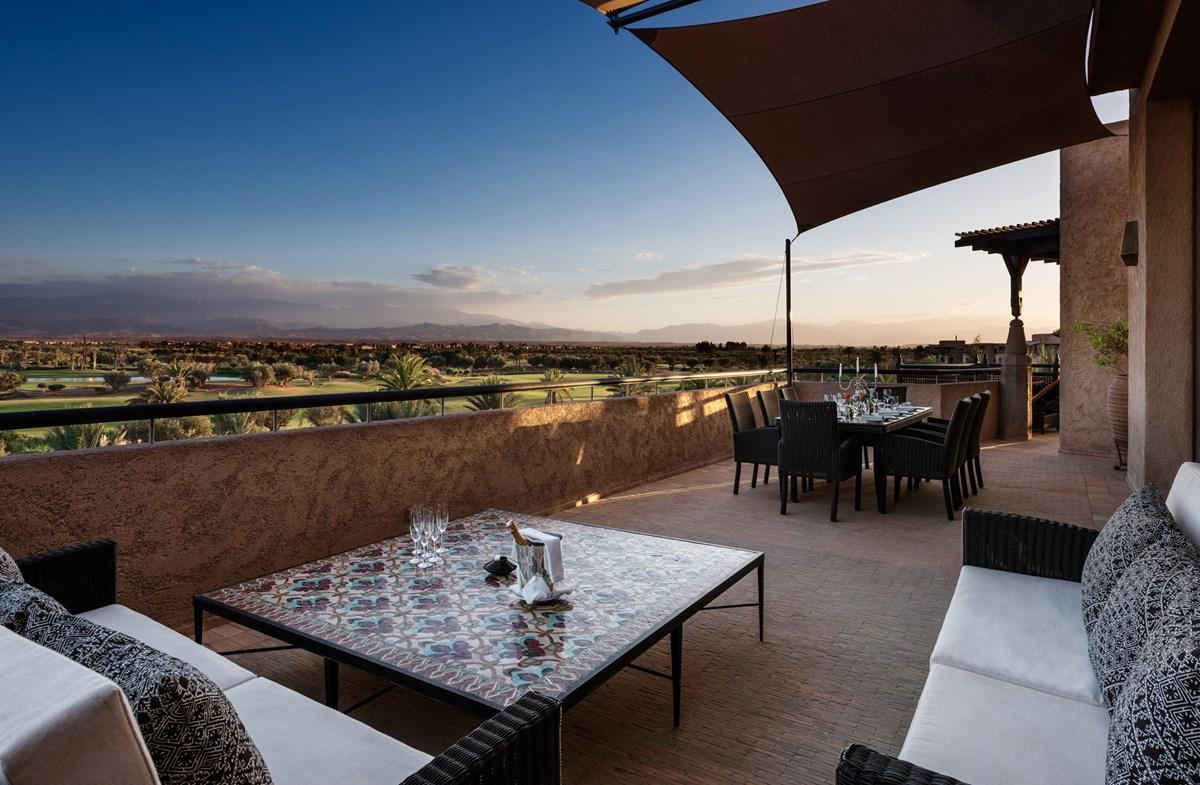 Rooftop dining and lounging area at Fairmont Royal Palm Marrakech