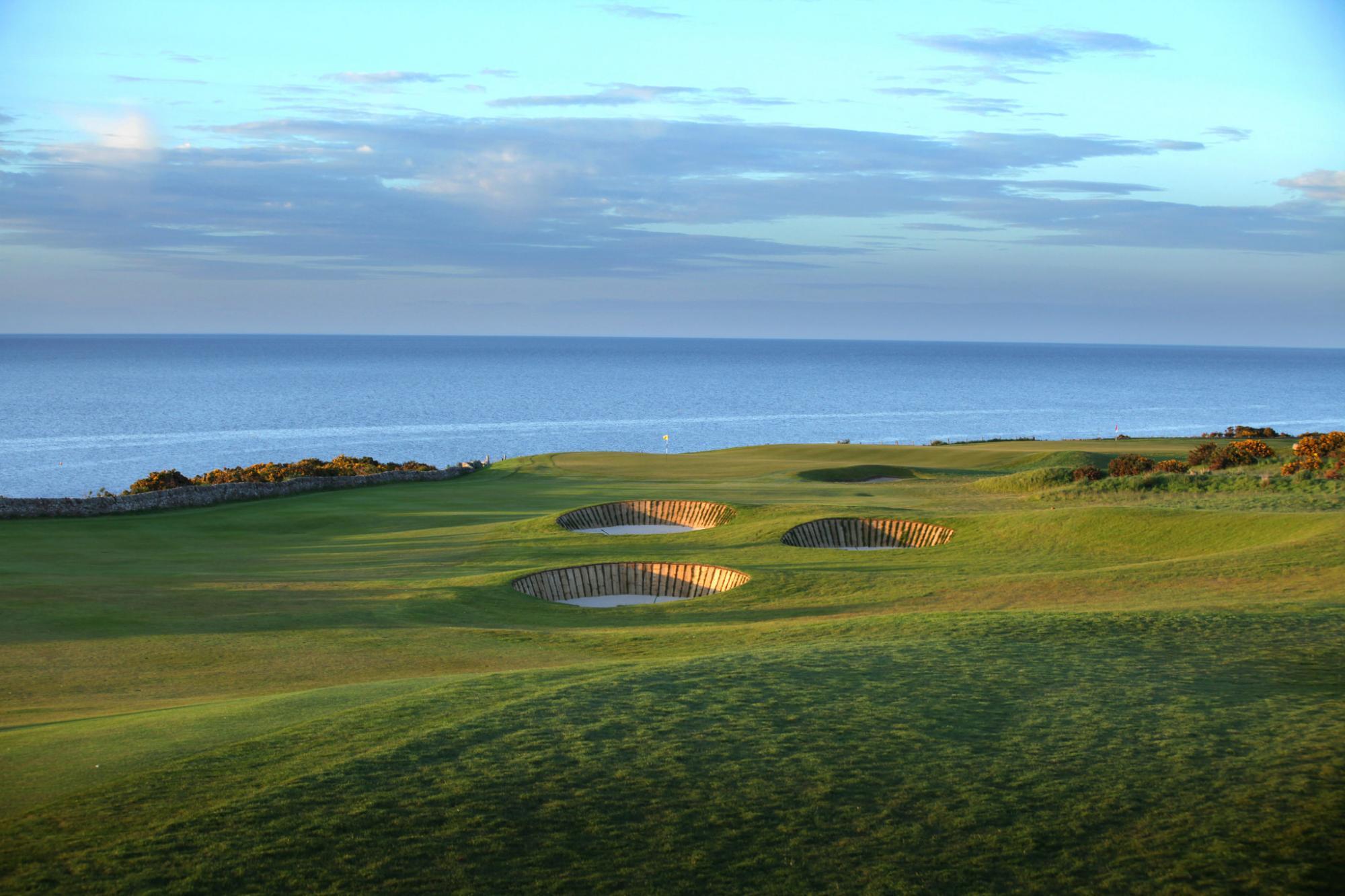 A well maintained coastal fairway with deep sand bunkers