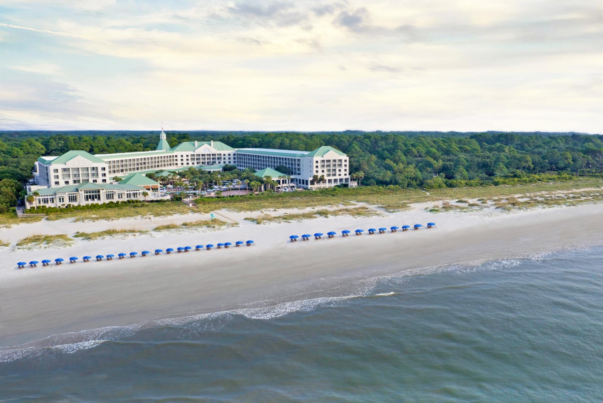 Overhead view of The Westin Hilton Head overlooking the beach