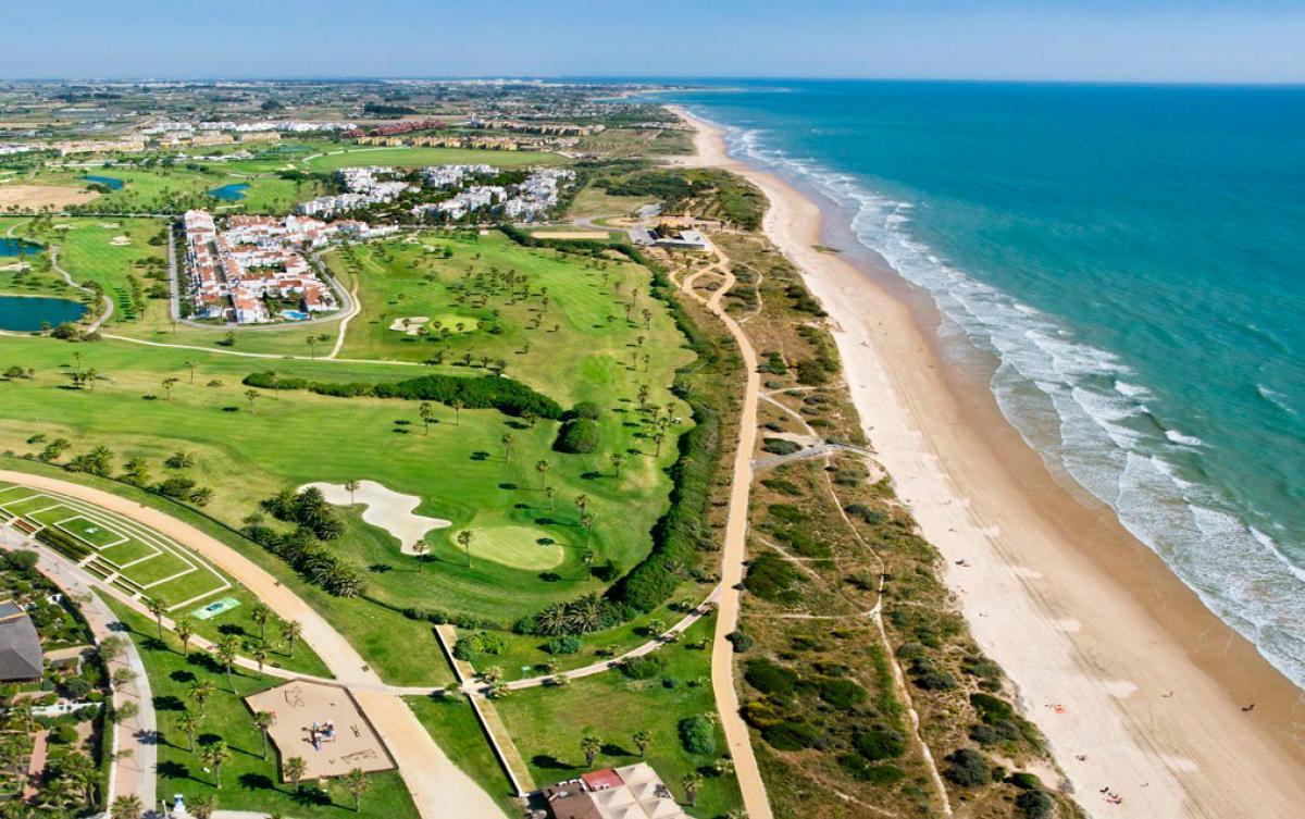 Aerial view of the Barcelo Costa Ballena Golf & Spa coastal golf course