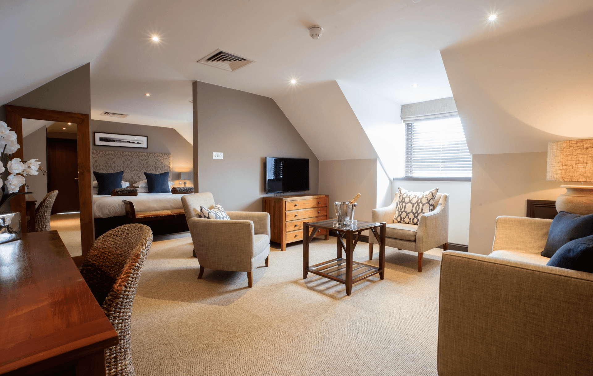 Spacious double bed suite at the Barnham Broom Hotel, Golf & Spa