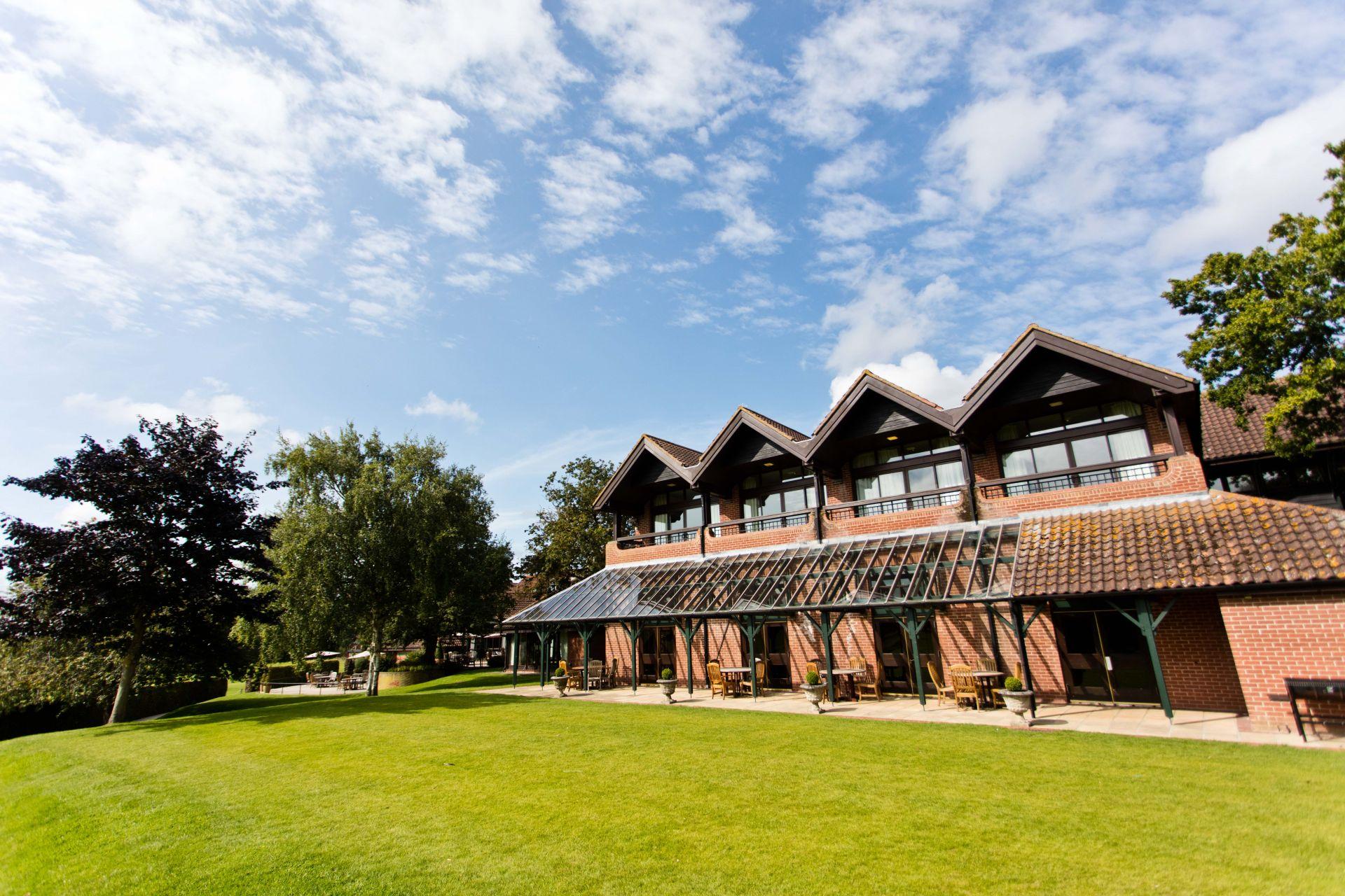 Panoramic view of the Barnham Broom Hotel, Golf & Spa clubhouse