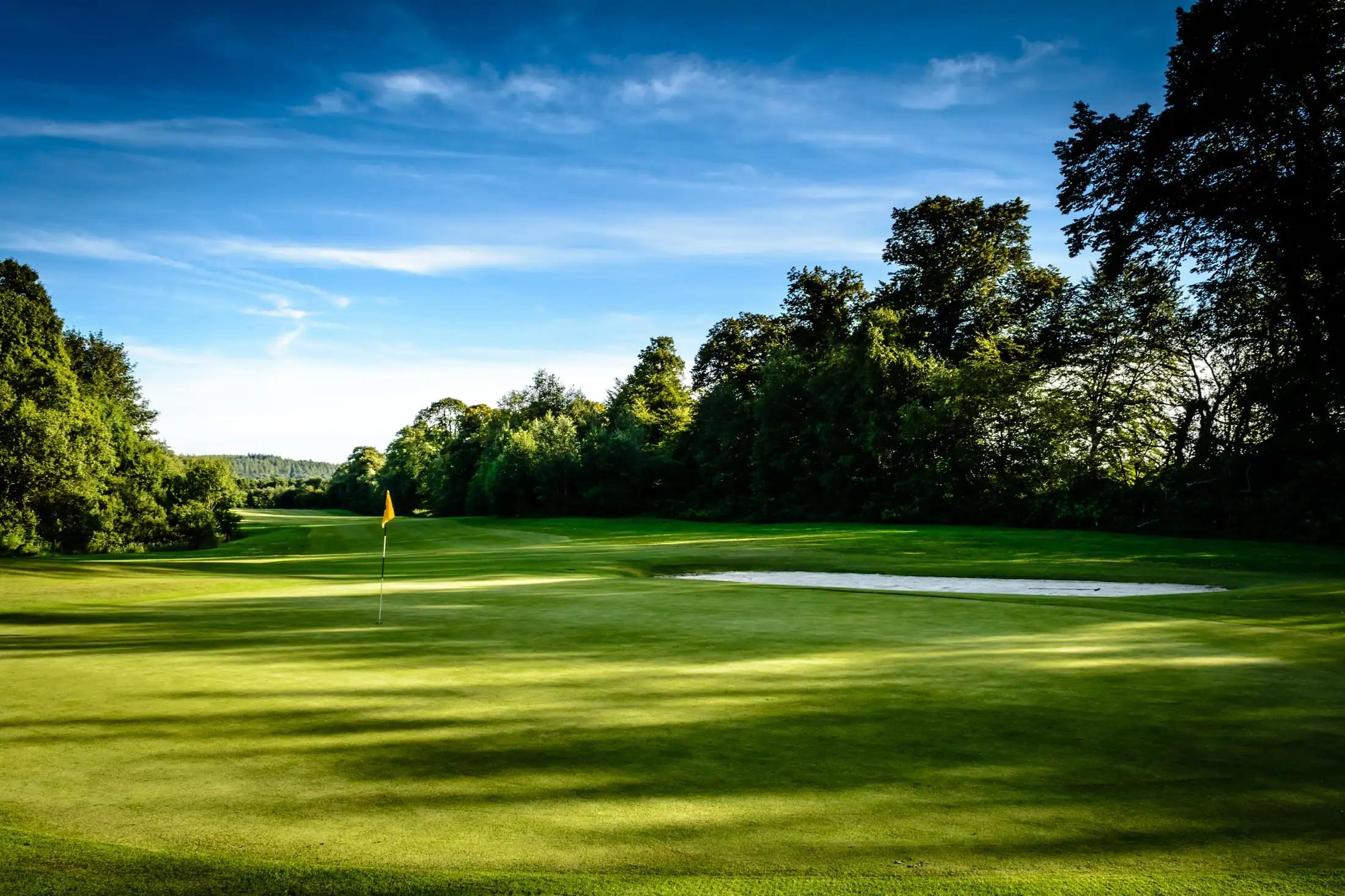 A well maintained fairway leading to a smooth green