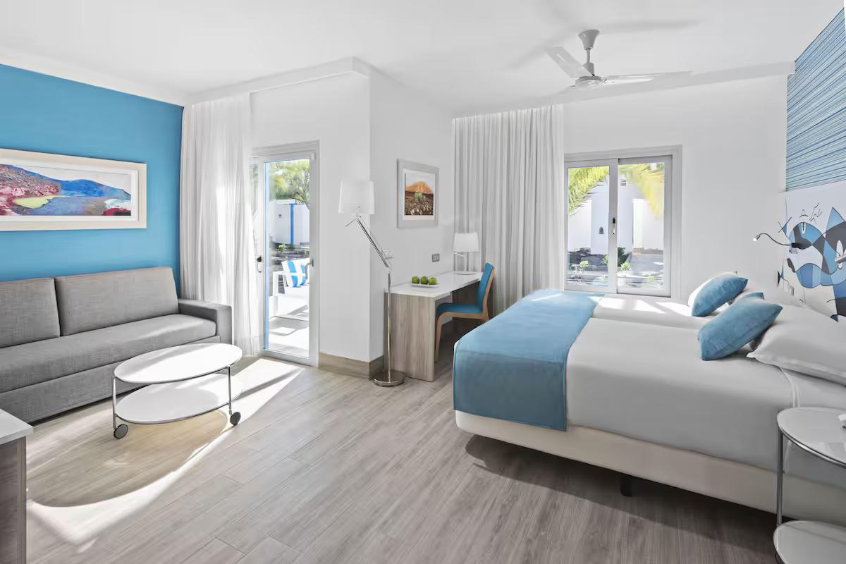 A double bed suite at Elba Lanzarote Royal Village Resort