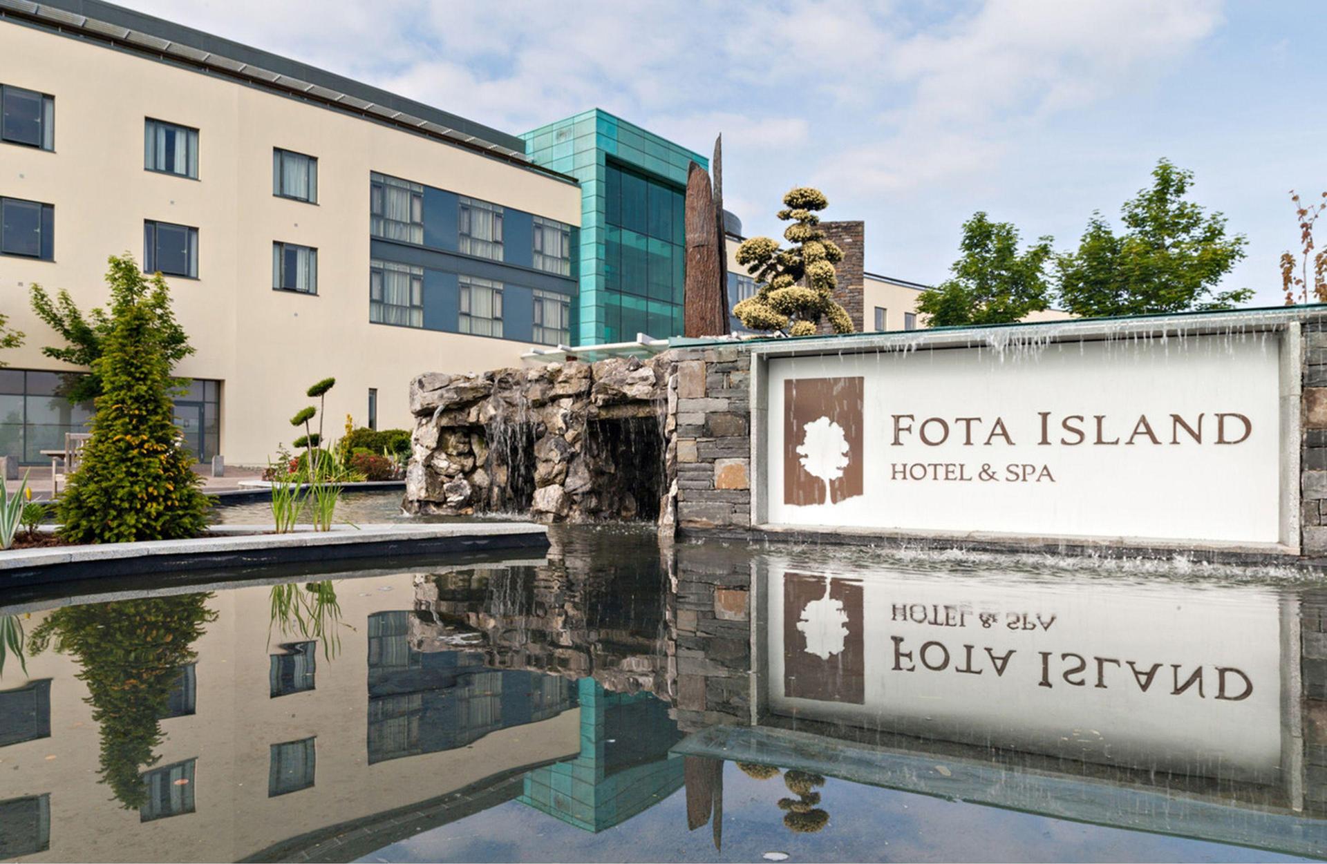 The Fota Island Resort sign at the front of the building