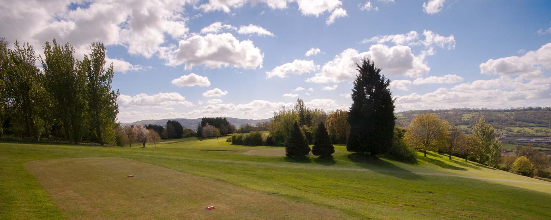 A well maintained fairway under cloudy skies