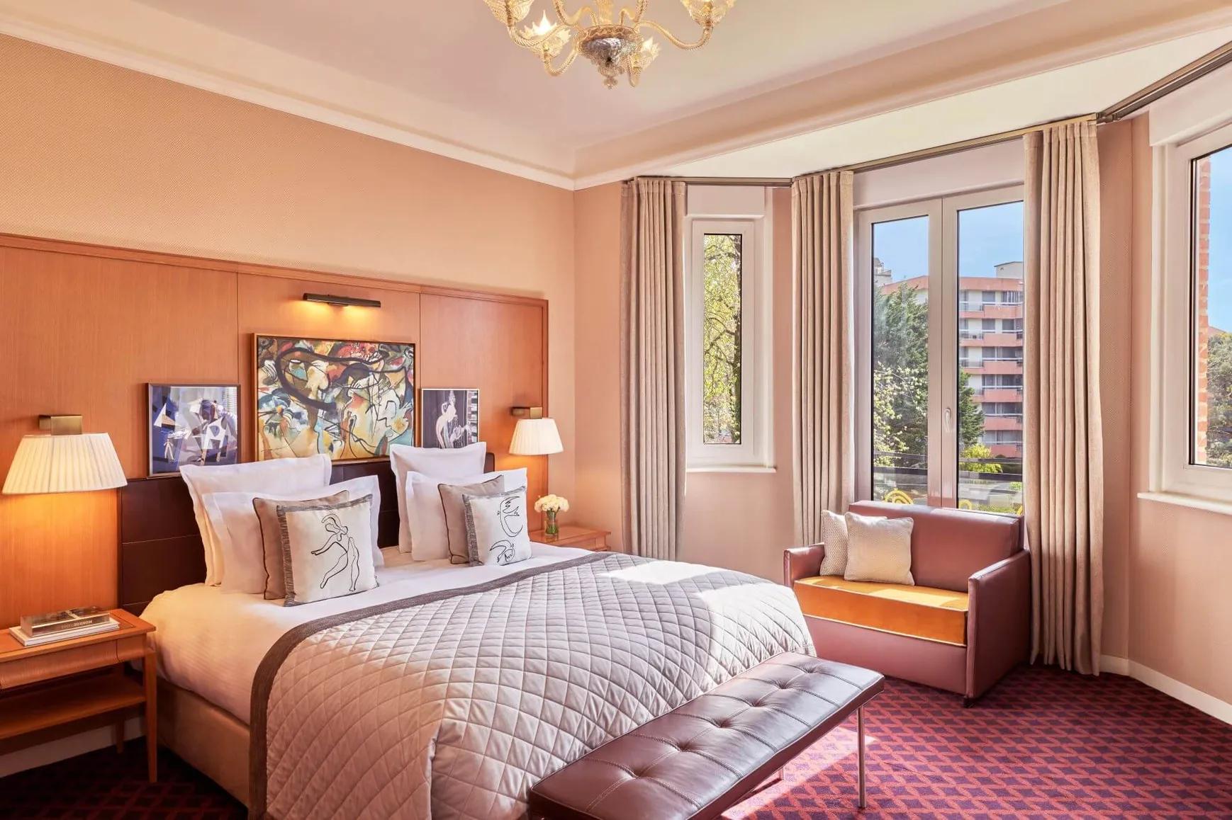 Luxurious double bed suite at the Hotel Barriere Le Westminster