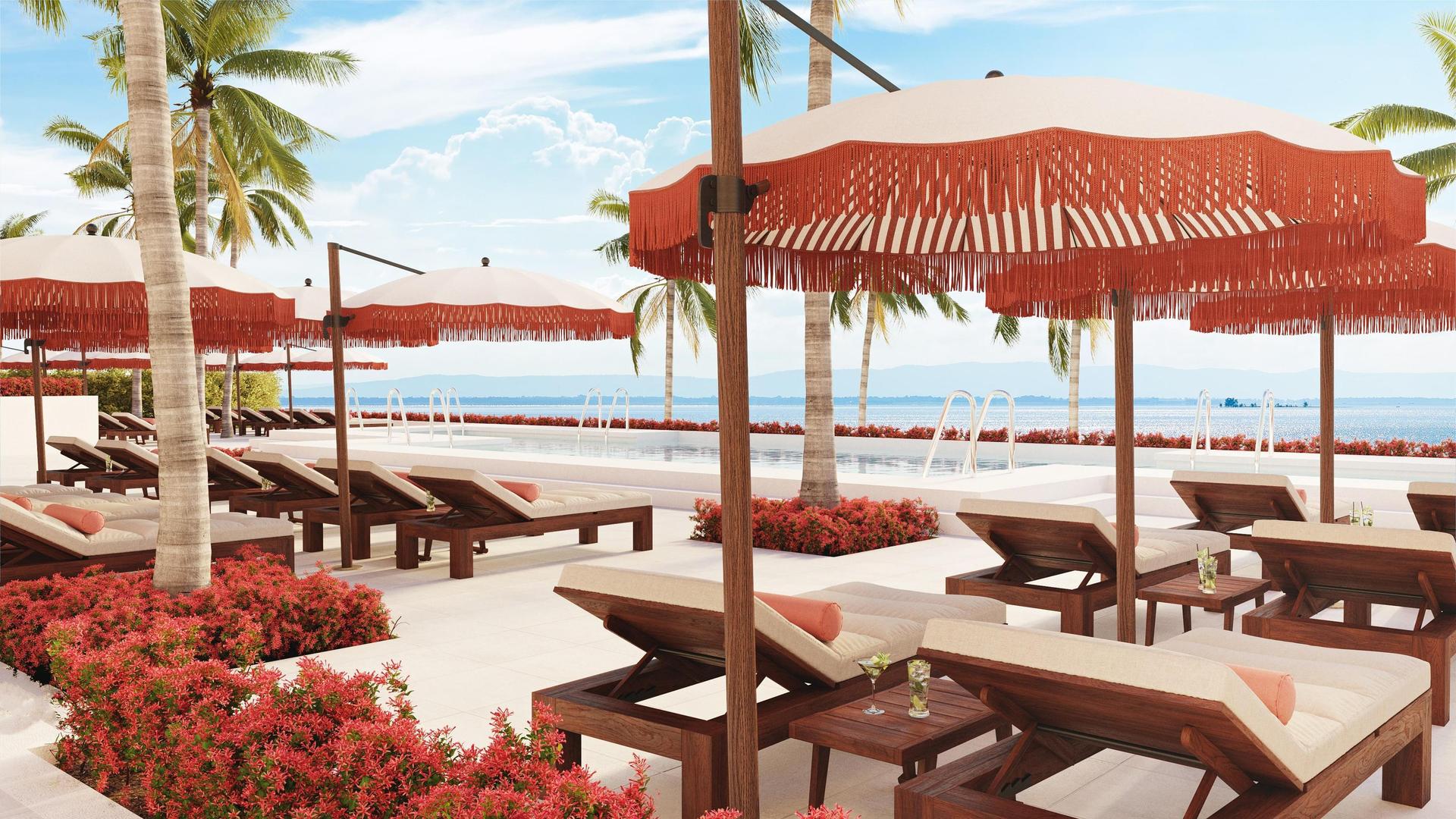 Beach facing sunbeds at the Hotel El Fuerte Marbella