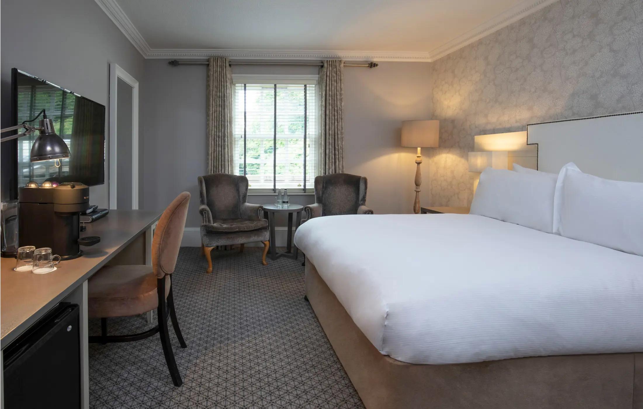 Modern double bed room at the Oulton Hall Hotel, Spa & Golf Resort