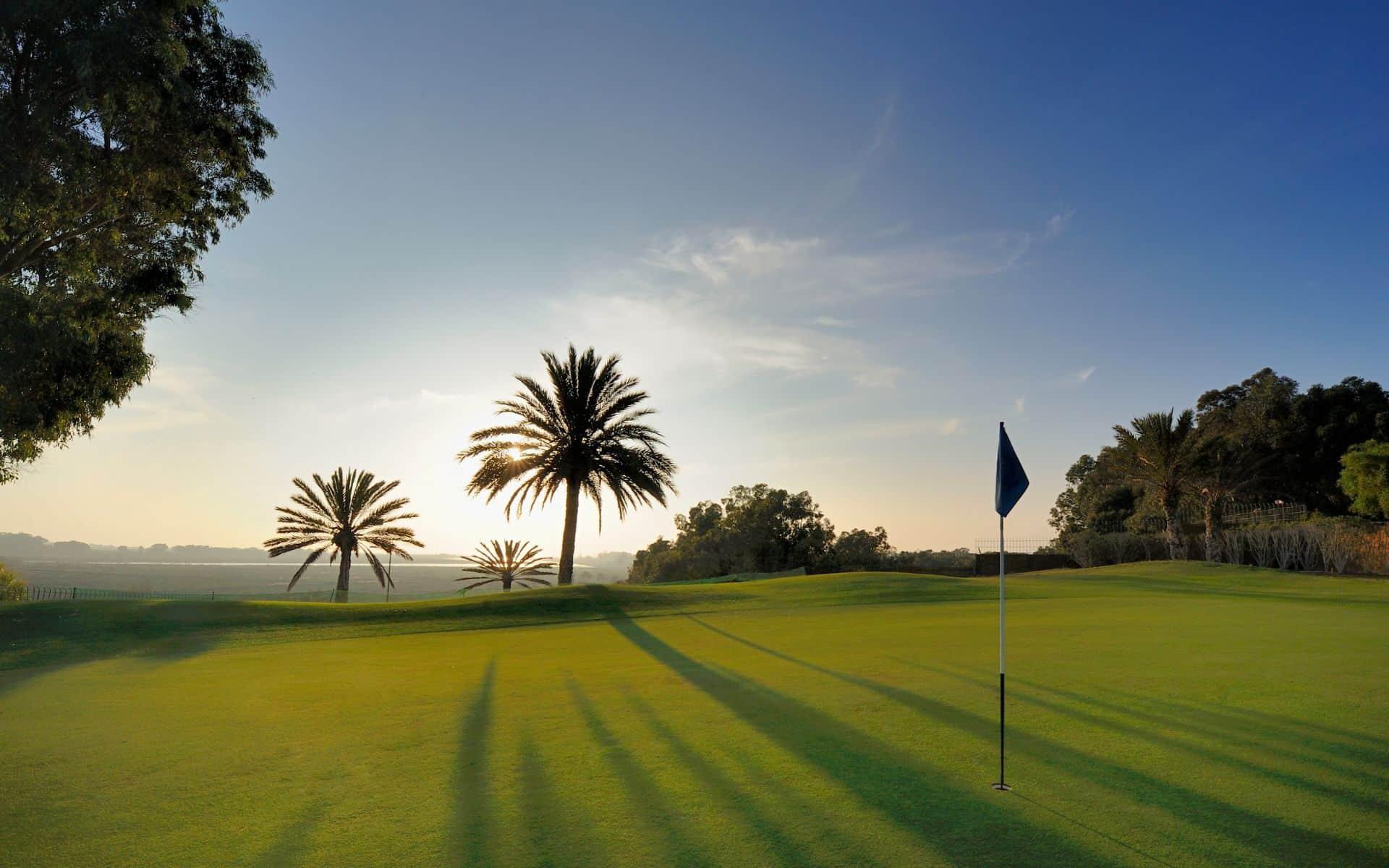 Sun shining over a smooth green