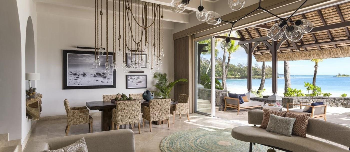 Spacious living room as part of a villa at Shangri La Touessrok