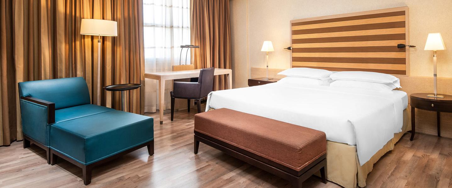 Double bed room at the Sheraton Golf Parco De’ Medici Hotel & Resort