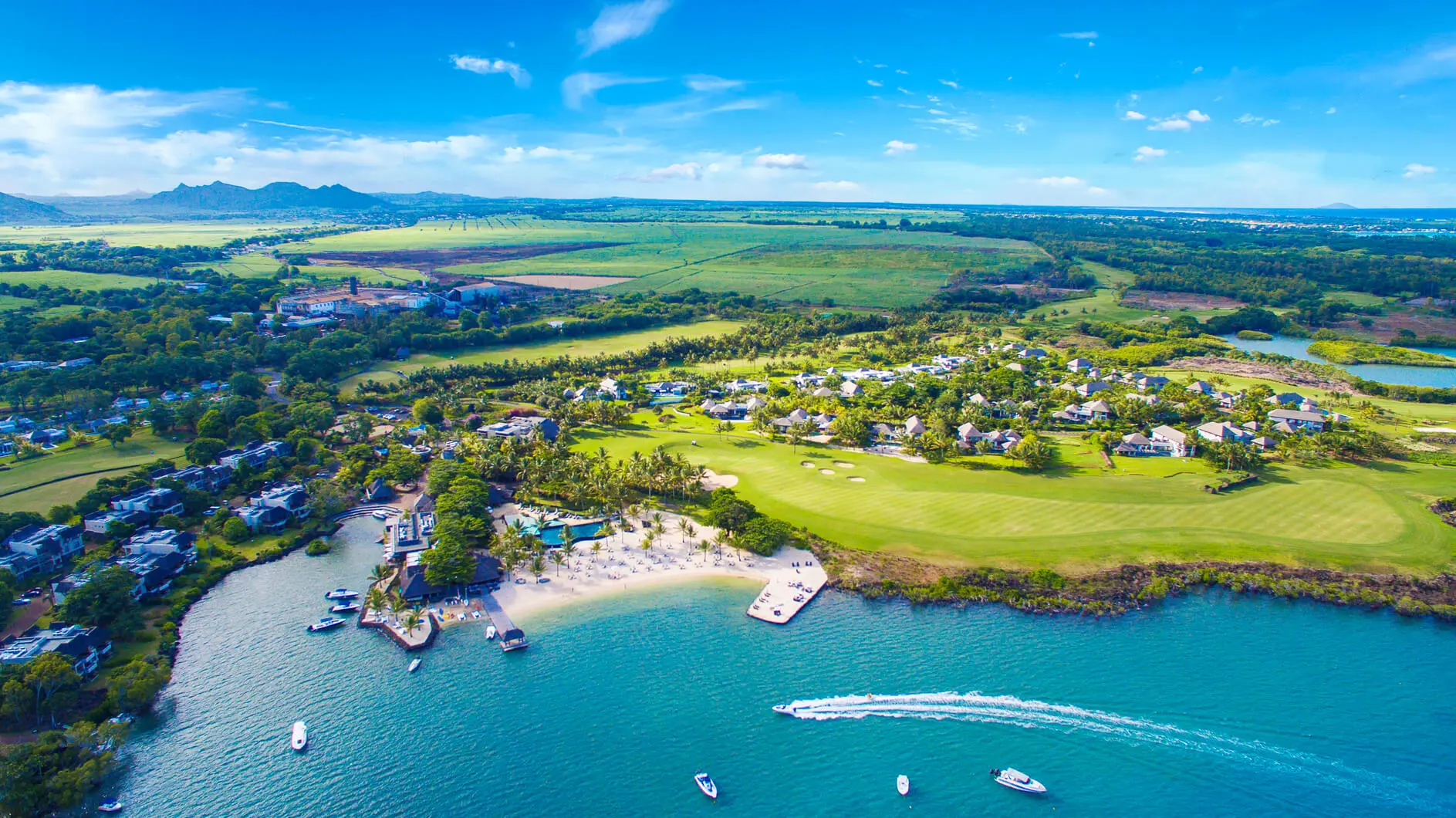 Overhead view of the golf course at The Bay Club at Anahita