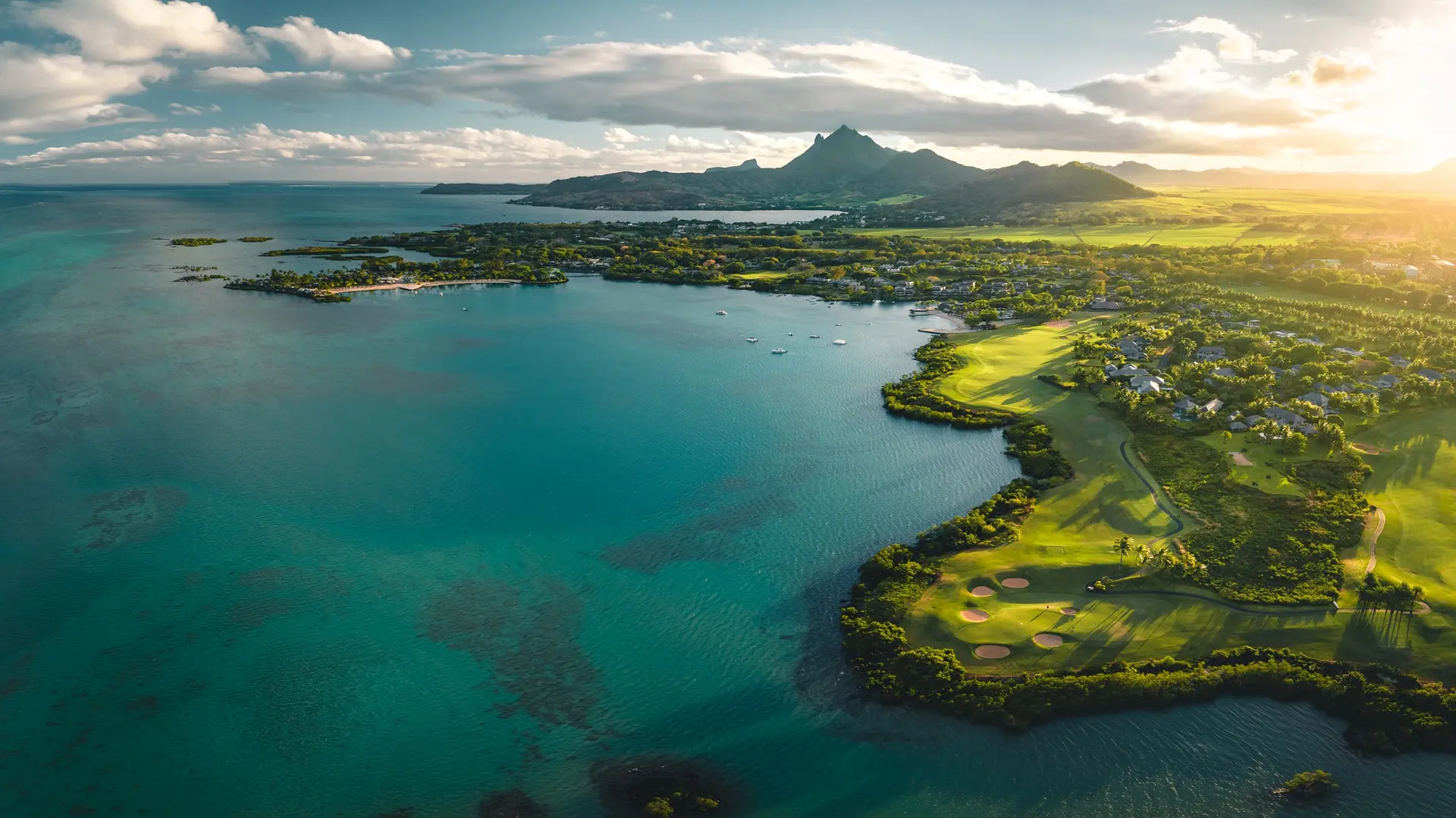 Aerial view of the golf course at The Bay Club at Anahita