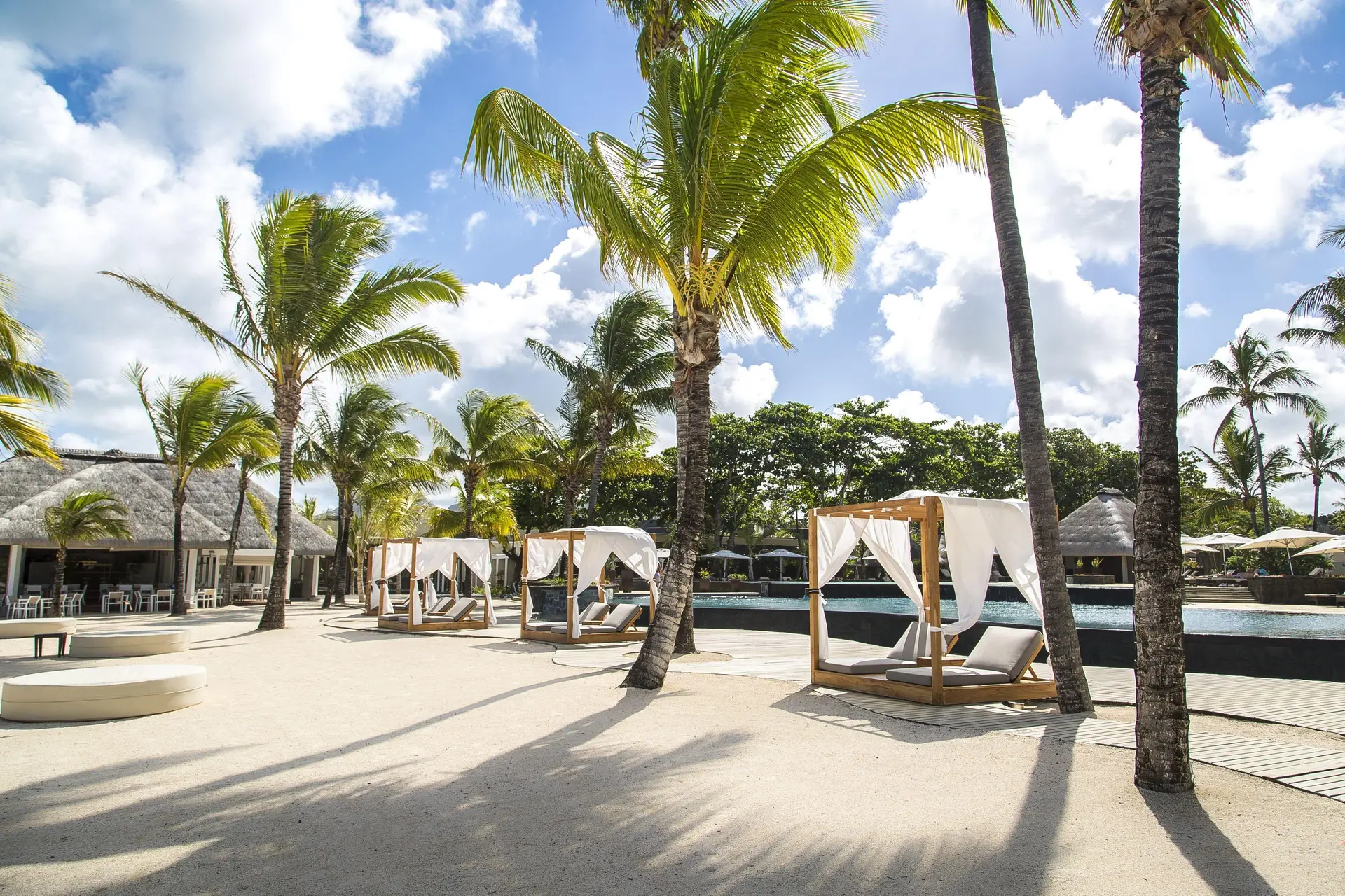 Cabanas on the beach at The Bay Club at Anahita