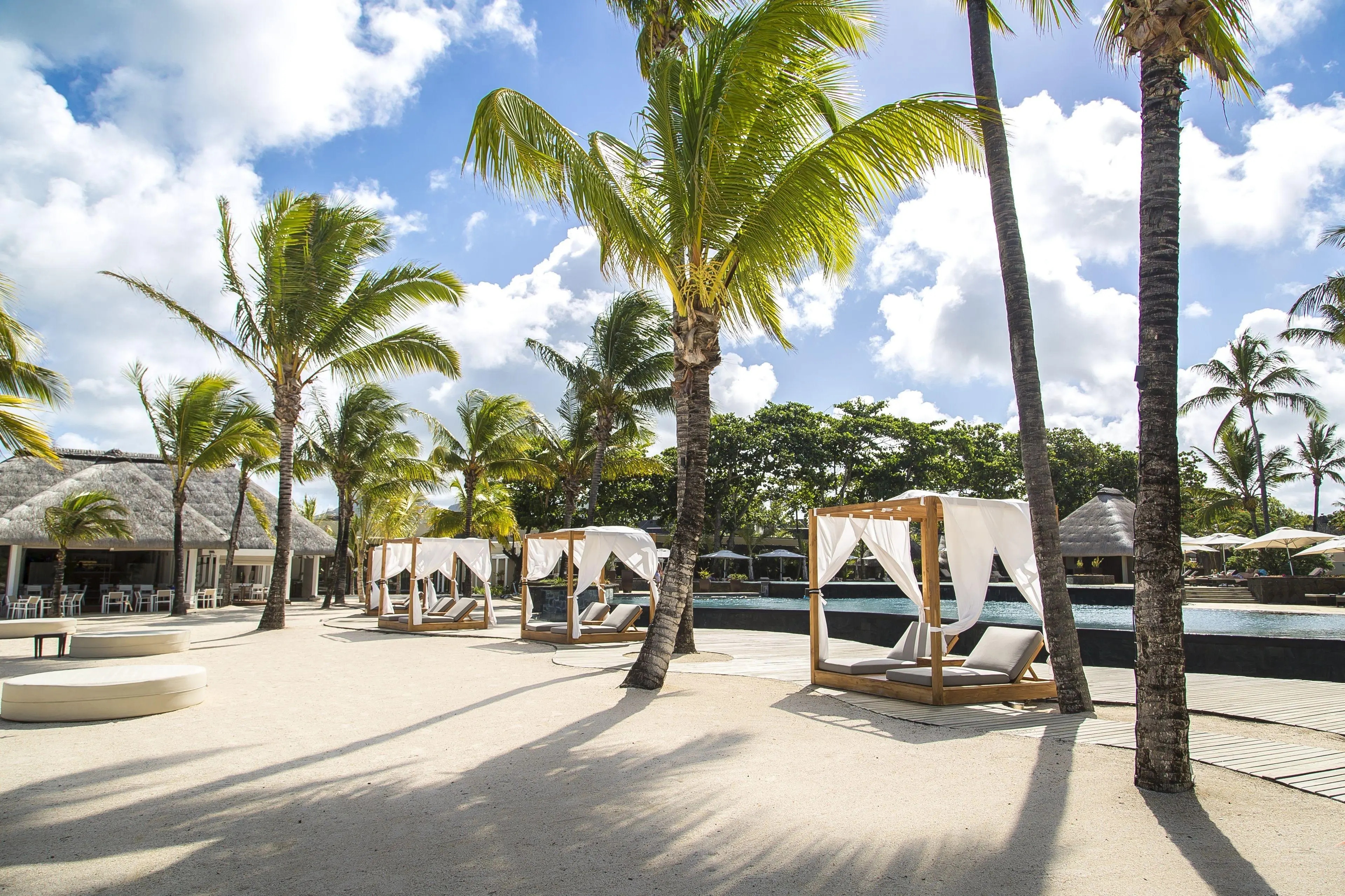 Cabanas on the beach at The Bay Club at Anahita