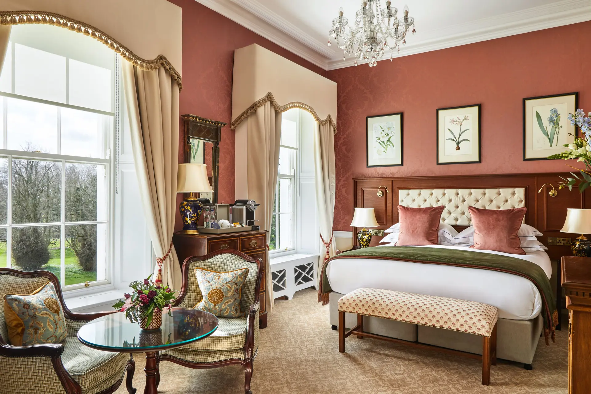 A grand double bed room at the The K Club