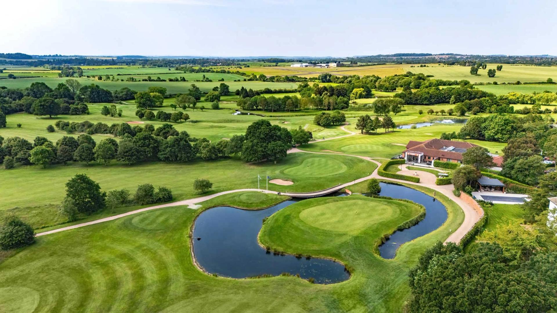 Overhead view of an island green at The Nottinghamshire Golf & Country Club