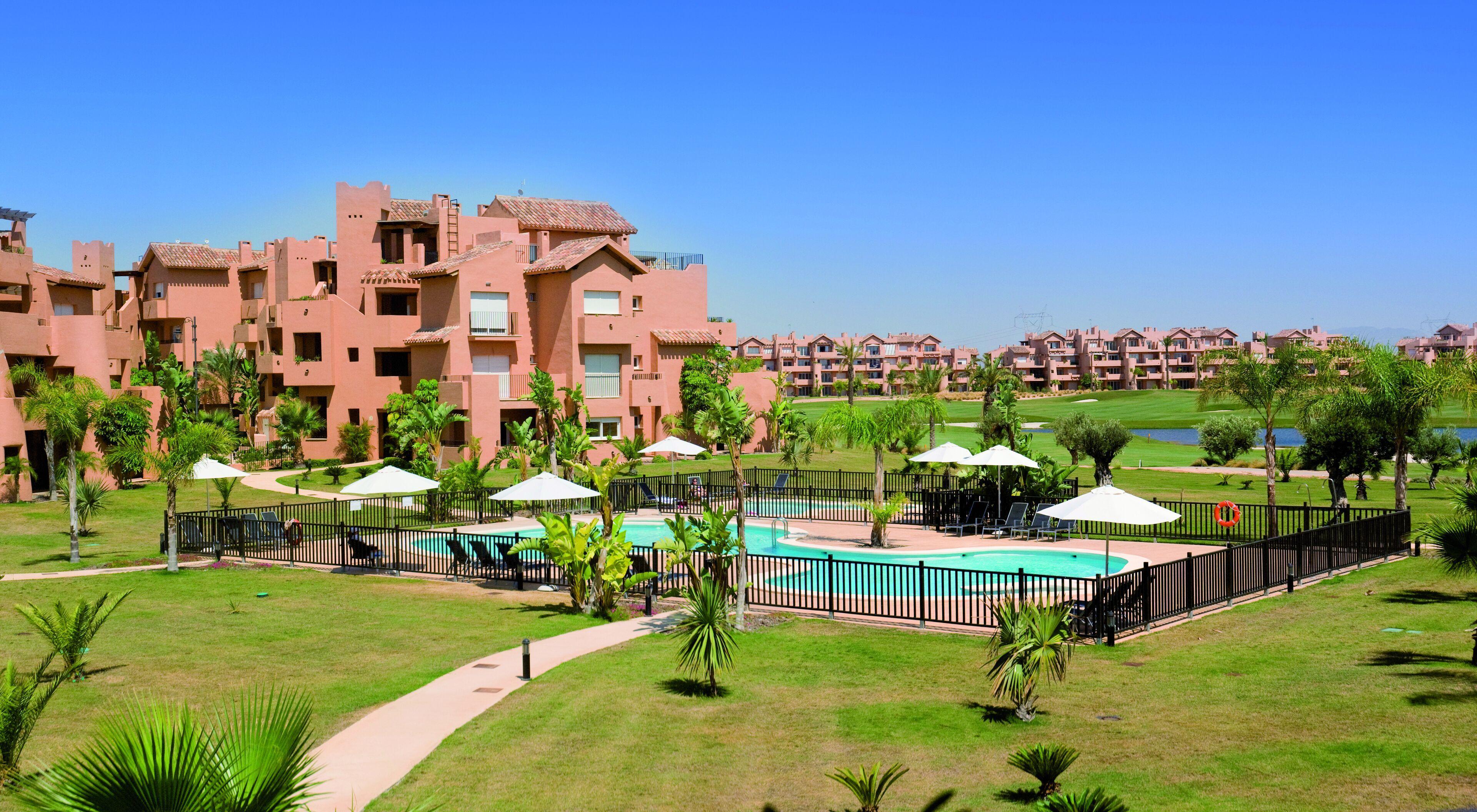 Overhead view of the The Residences at Mar Menor building and outdoor pool