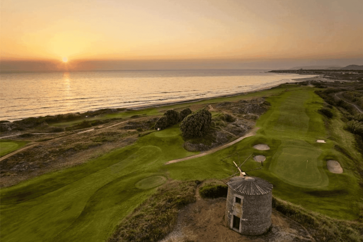 Sun setting over the coastal fairway at Tivoli Estela Golf & Lodges Porto