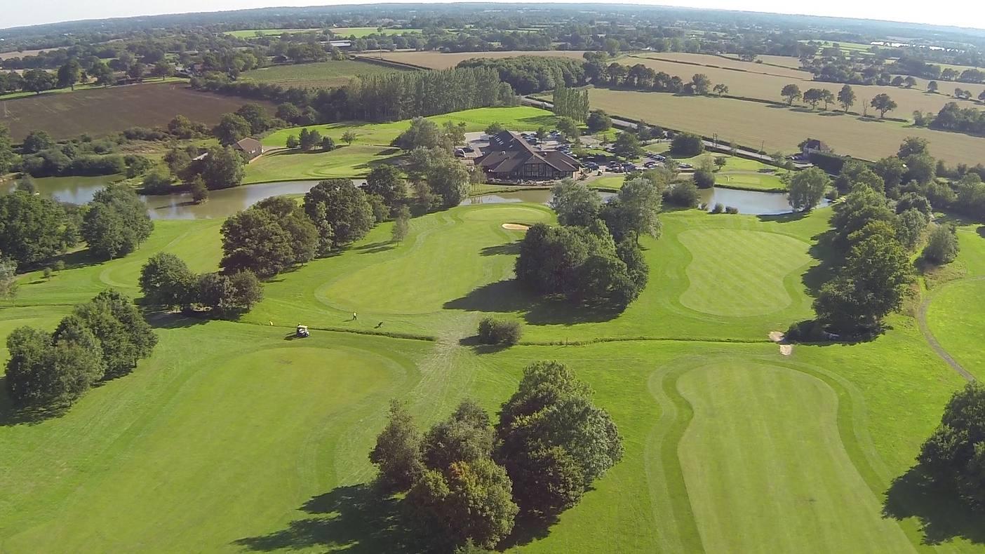 Overhead view of well maintained fairways at the Weald of Kent Golf Course & Hotel