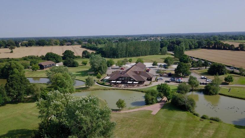 Aerial view looking down on the Weald of Kent Golf Course & Hotel building