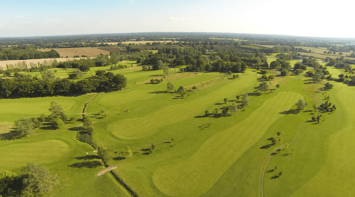 Overhead view of the wide fairways at Weald of Kent Golf Course & Hotel