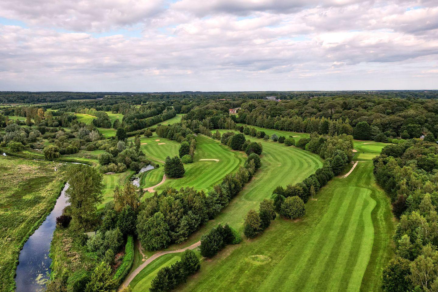 Overhead view of wide fairways at the Wensum Valley Hotel, Golf & Country Club