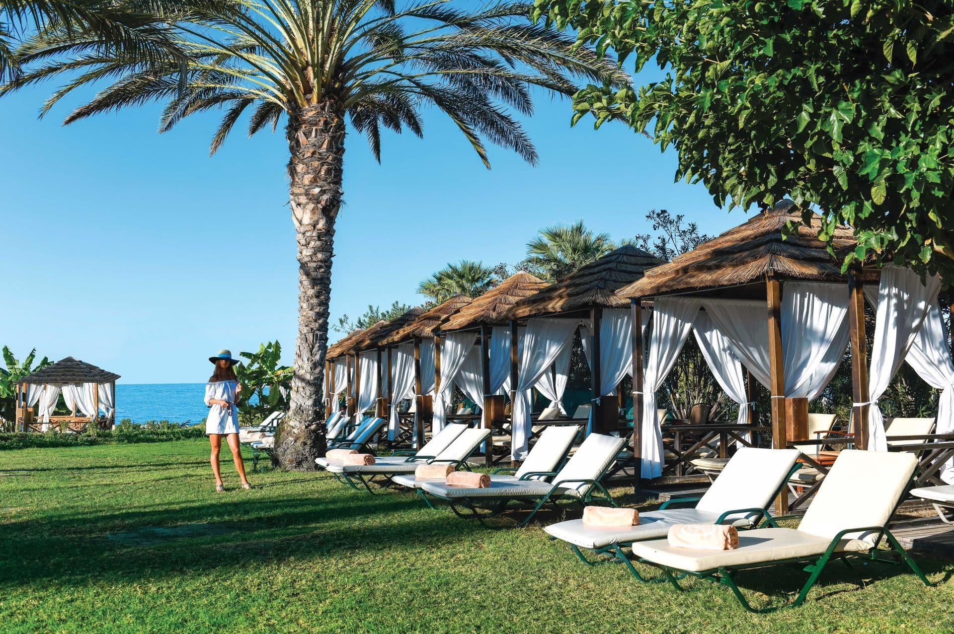 Cabanas and sunbeds at Athena Beach