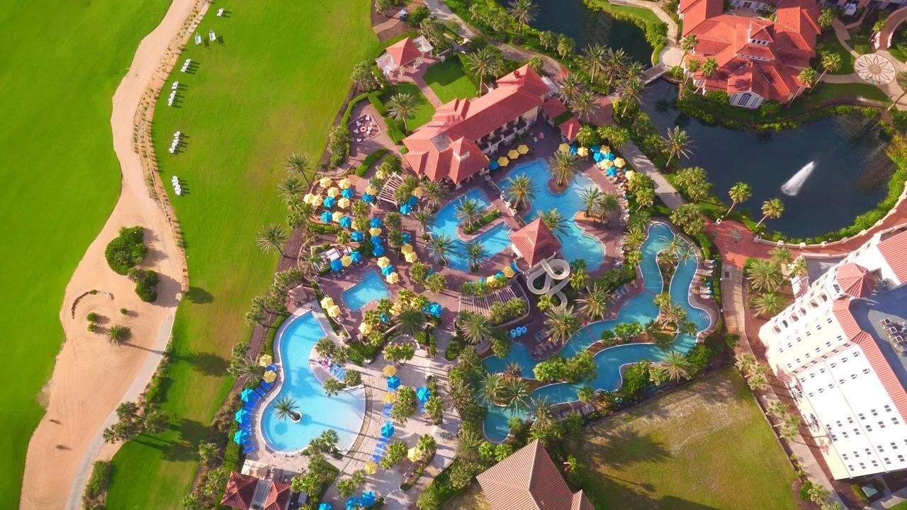 Birdseye view of the outdoor swimming pool at Hammock Beach Golf Resort & Spa