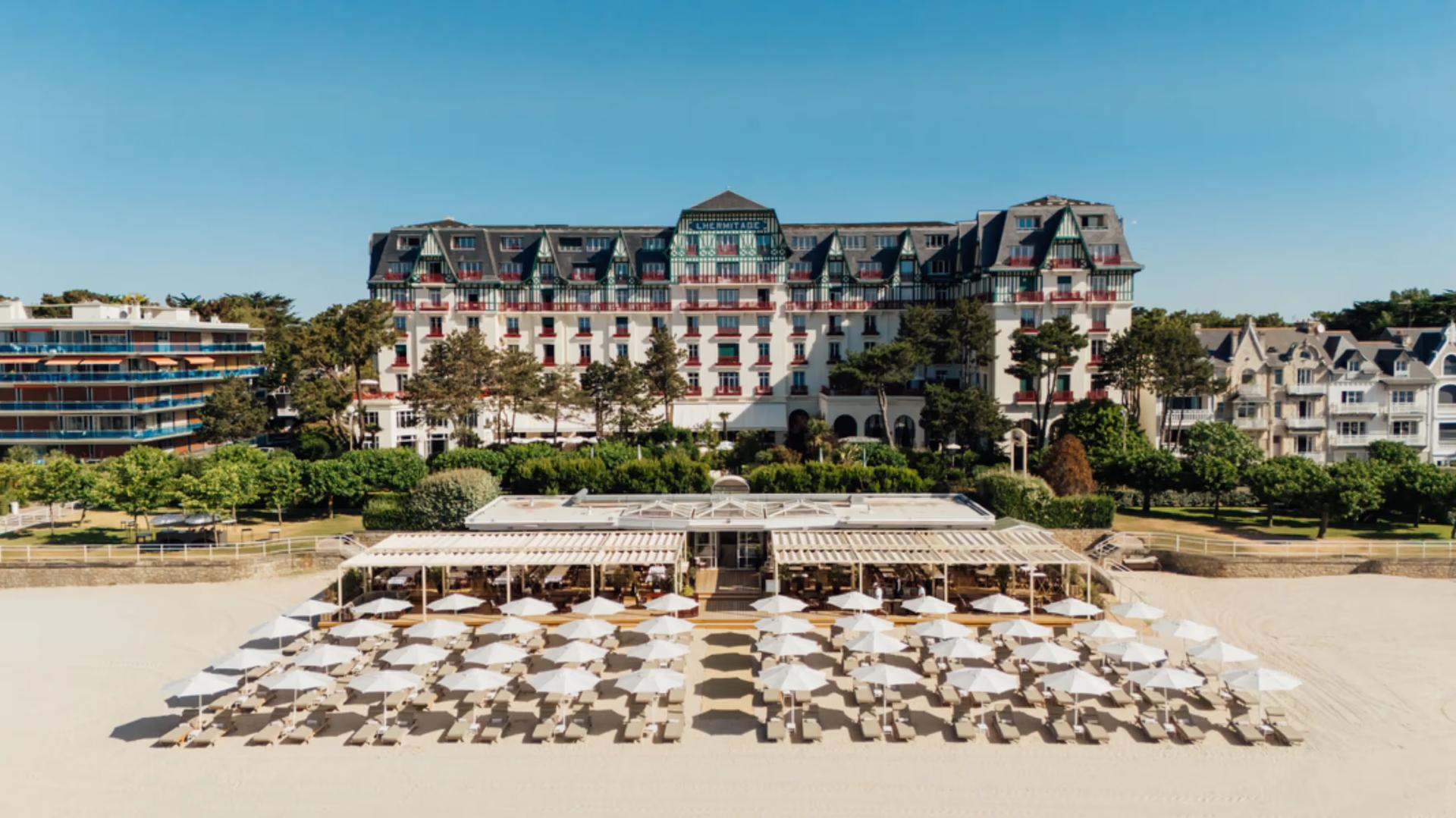 Overhead view of the Hotel Barriere L'Hermitage La Baule beachfront hotel