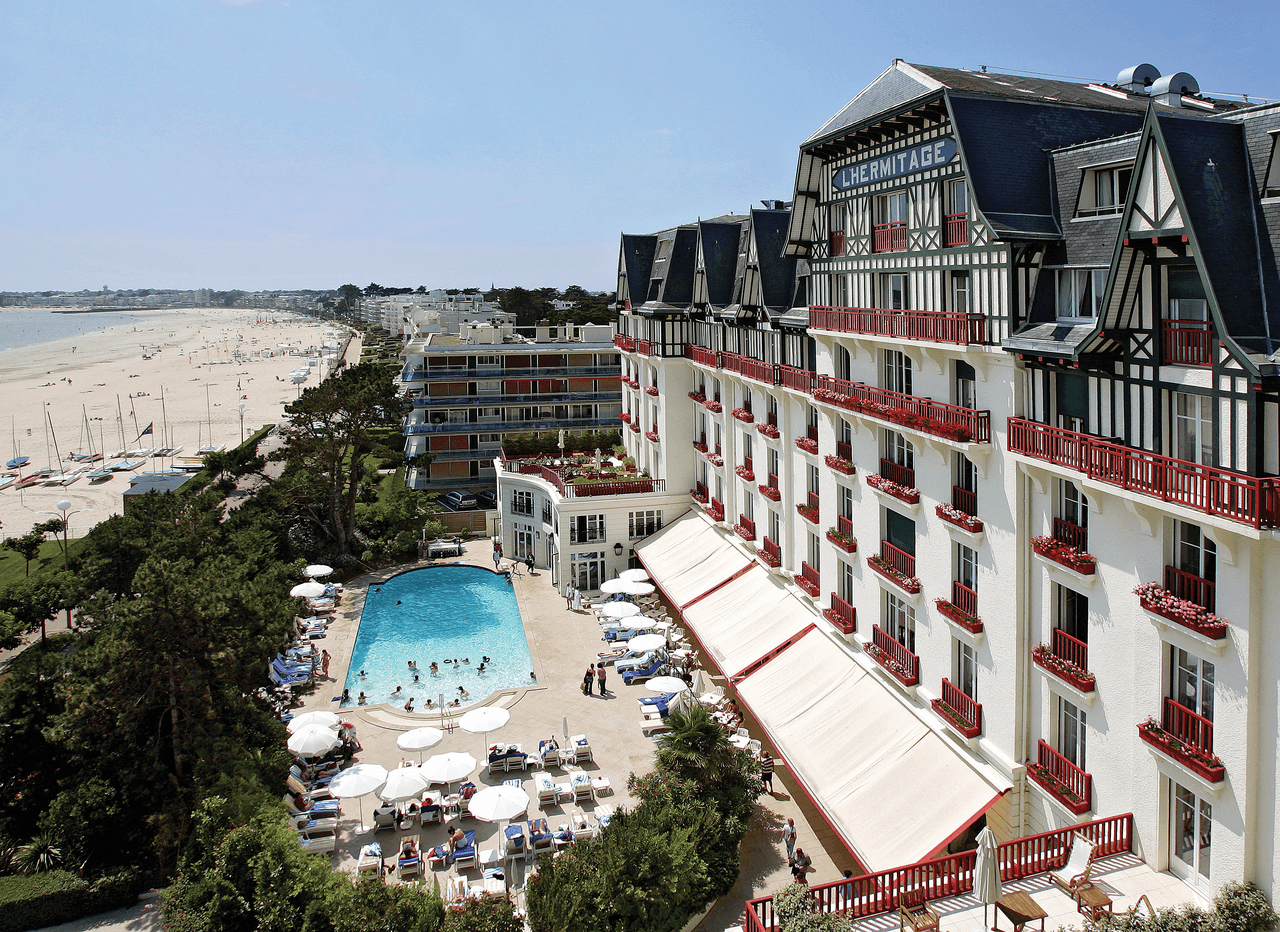 Overhead view of the Hotel Barriere L'Hermitage La Baule beachfront hotel