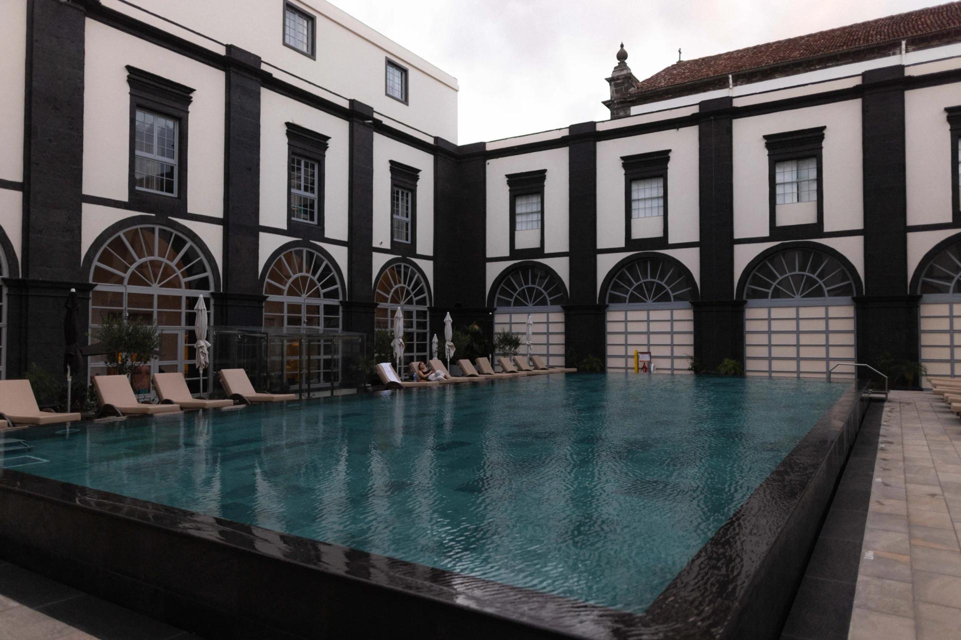 Panoramic view of the outdoor pool at Hotel Vila Gale Sao Miguel Azores