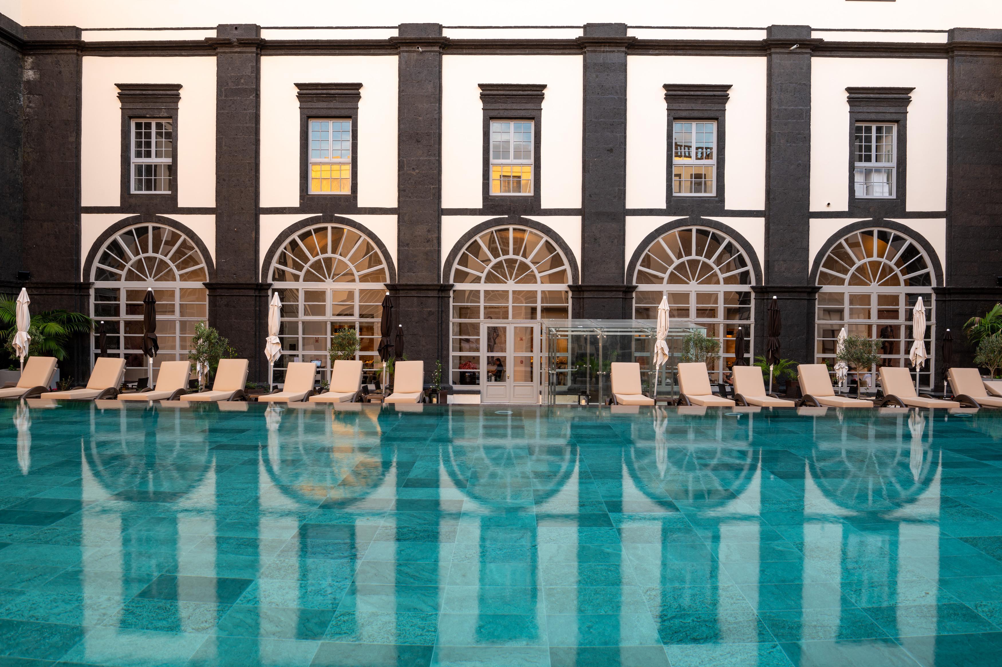 Panoramic view of the outdoor swimming pool at Hotel Vila Gale Sao Miguel Azore
