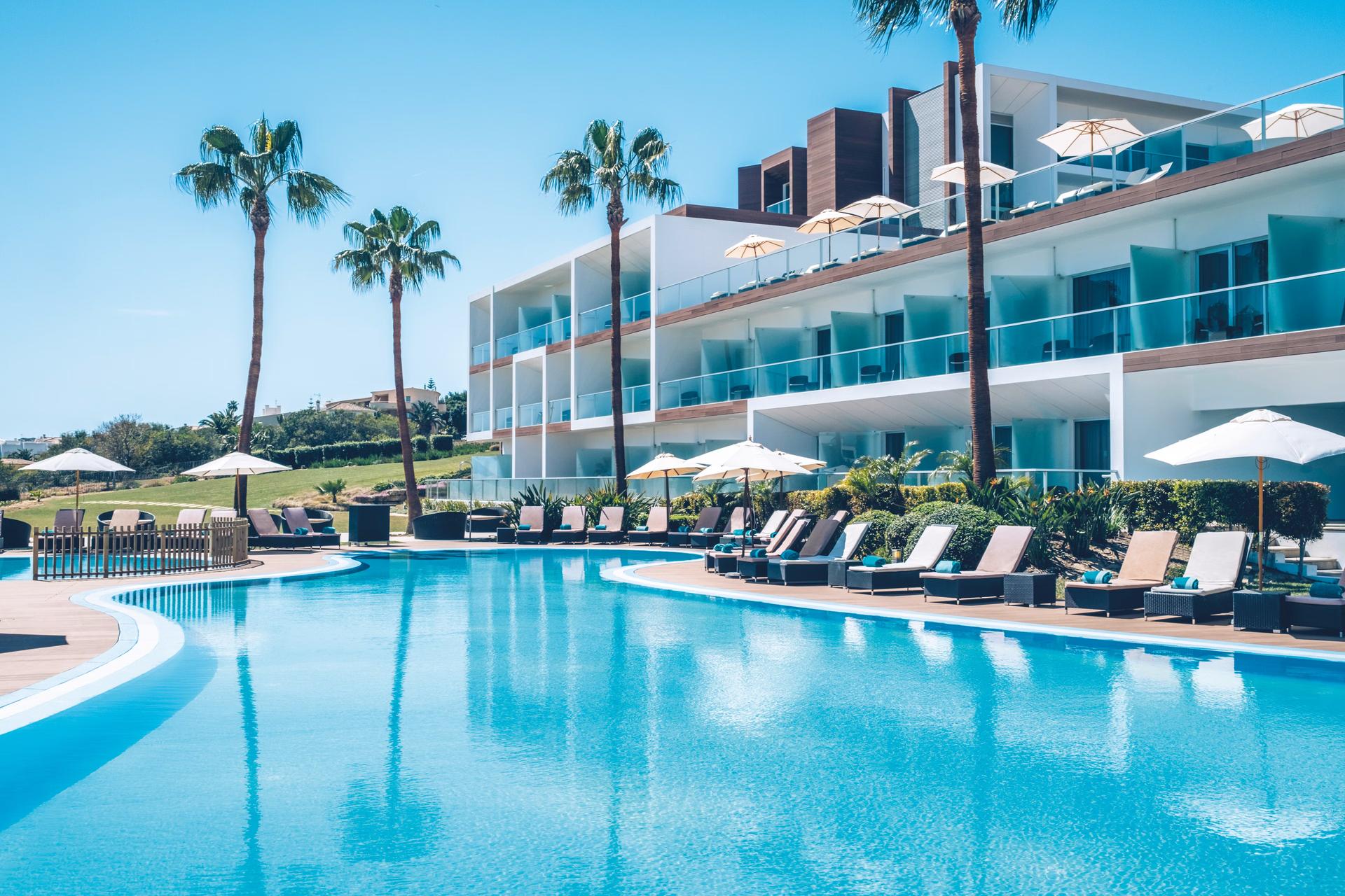 The Iberostar Selection Lagos Algarve building overlooking the outdoor pool