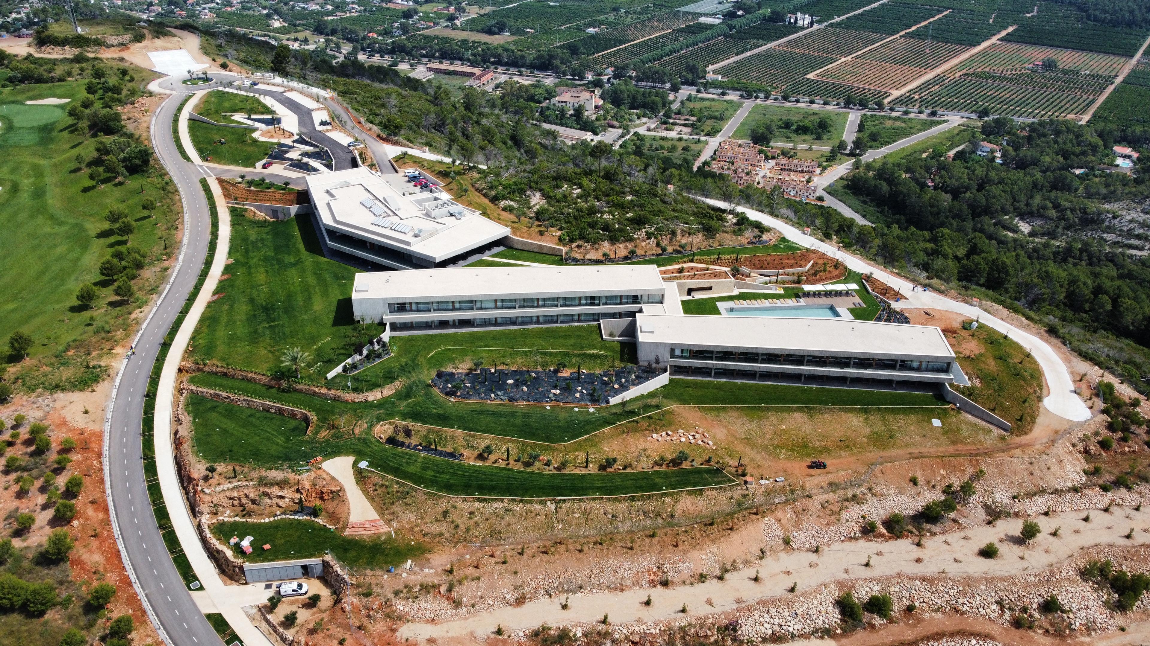 Aerial view looking down on the La Galiana Golf Resort building