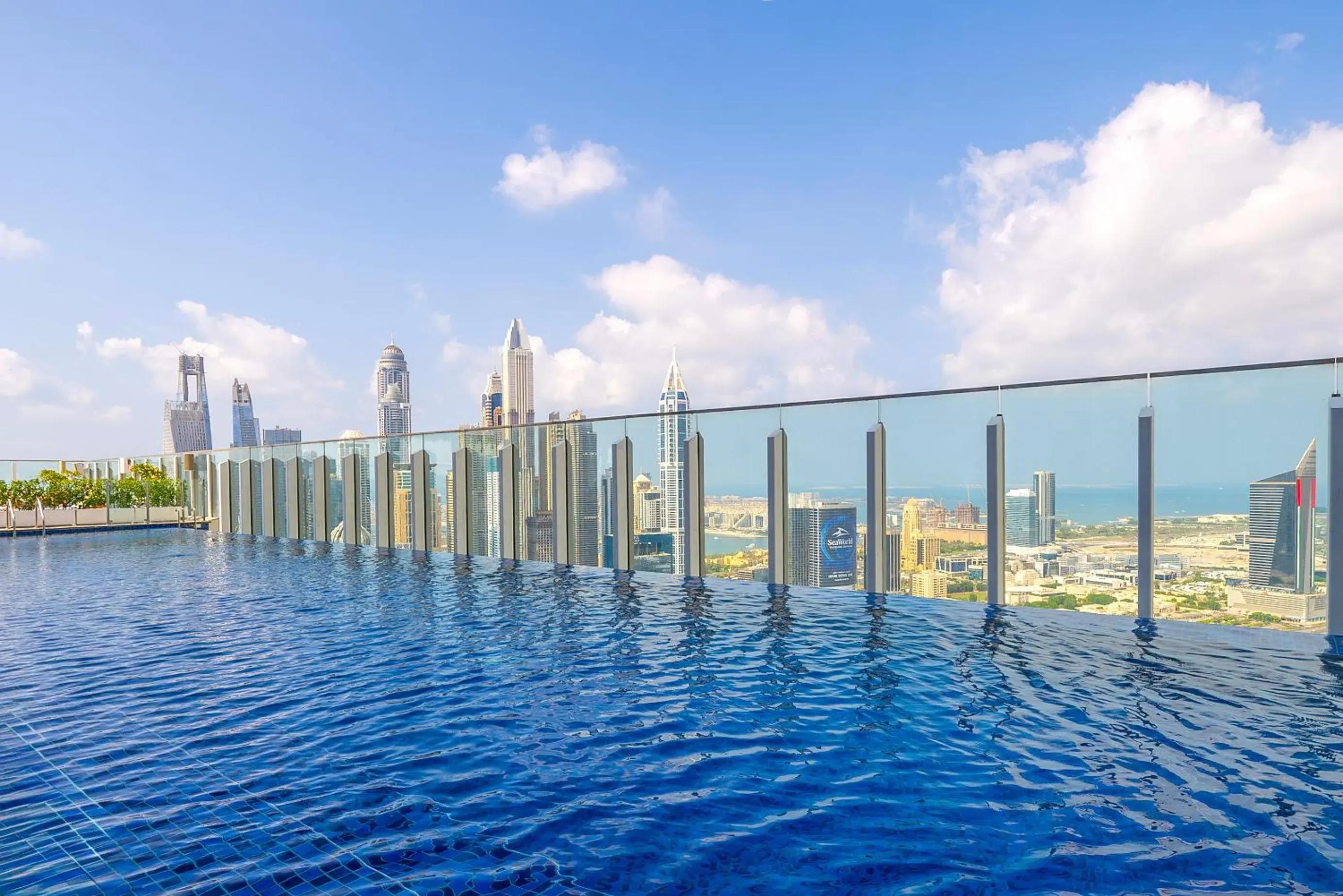 Rooftop pool views from Taj Jumeirah Lakes Towers