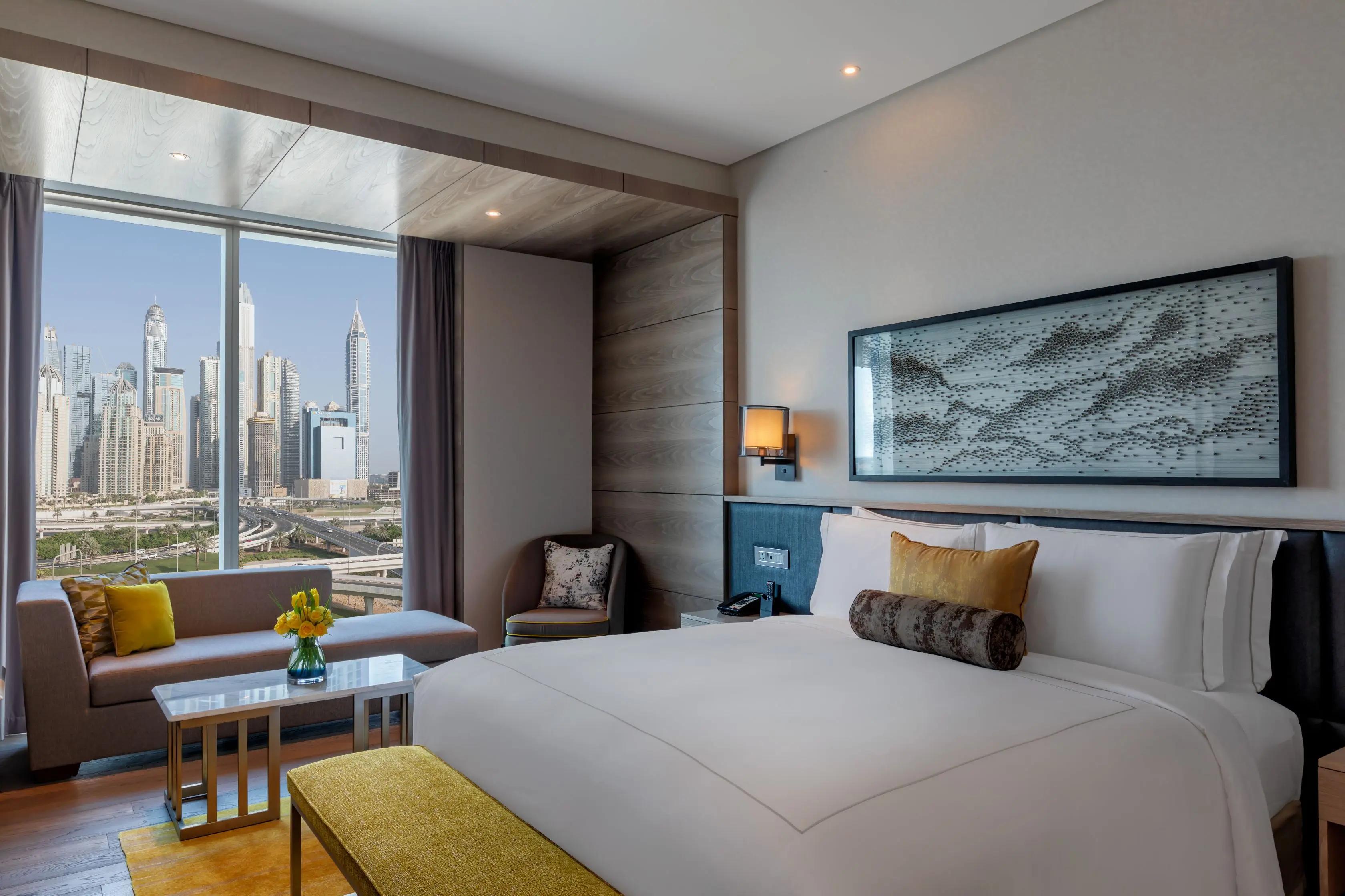 Double bed suite at Taj Jumeirah Lakes Towers