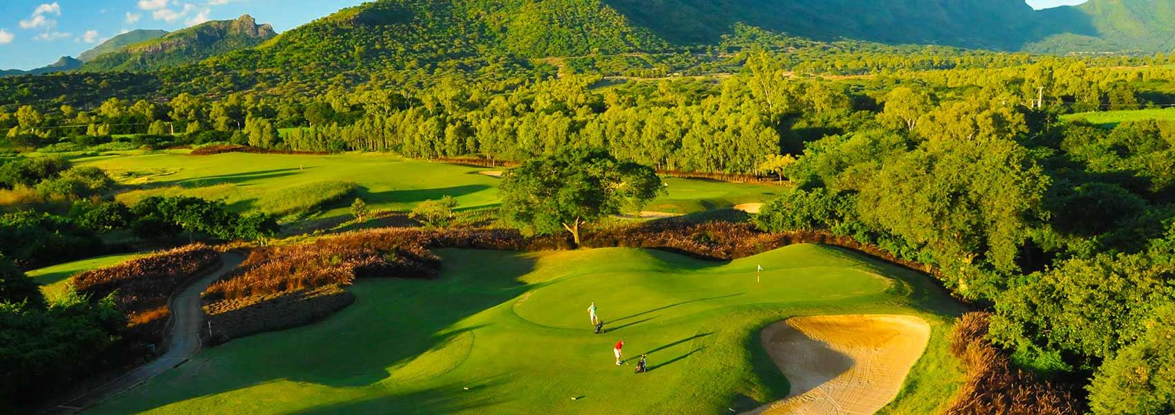 Overhead view of a smooth green next to a sand bunker