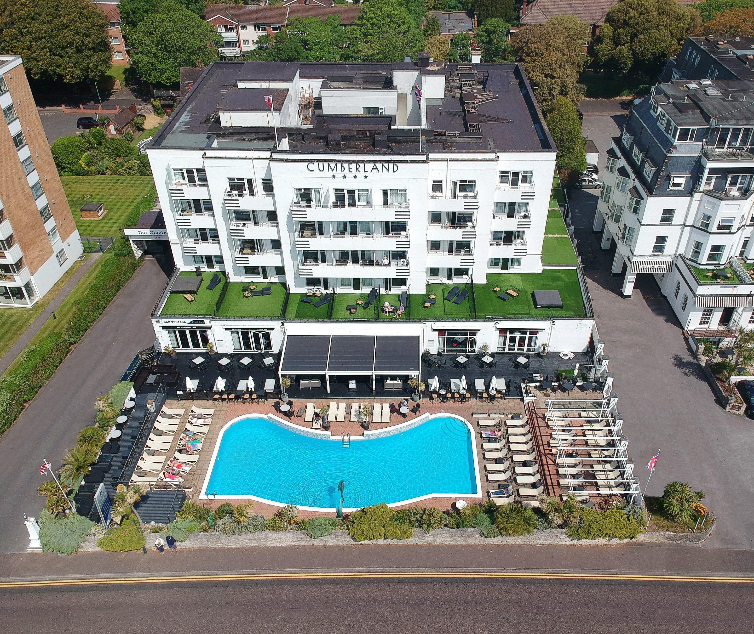 Aerial view looking down on The Cumberland Hotel