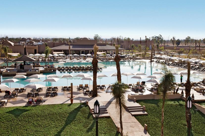 Overhead view of the outdoor swimming pool at Clubhotel Riu Tikida Palmeraie