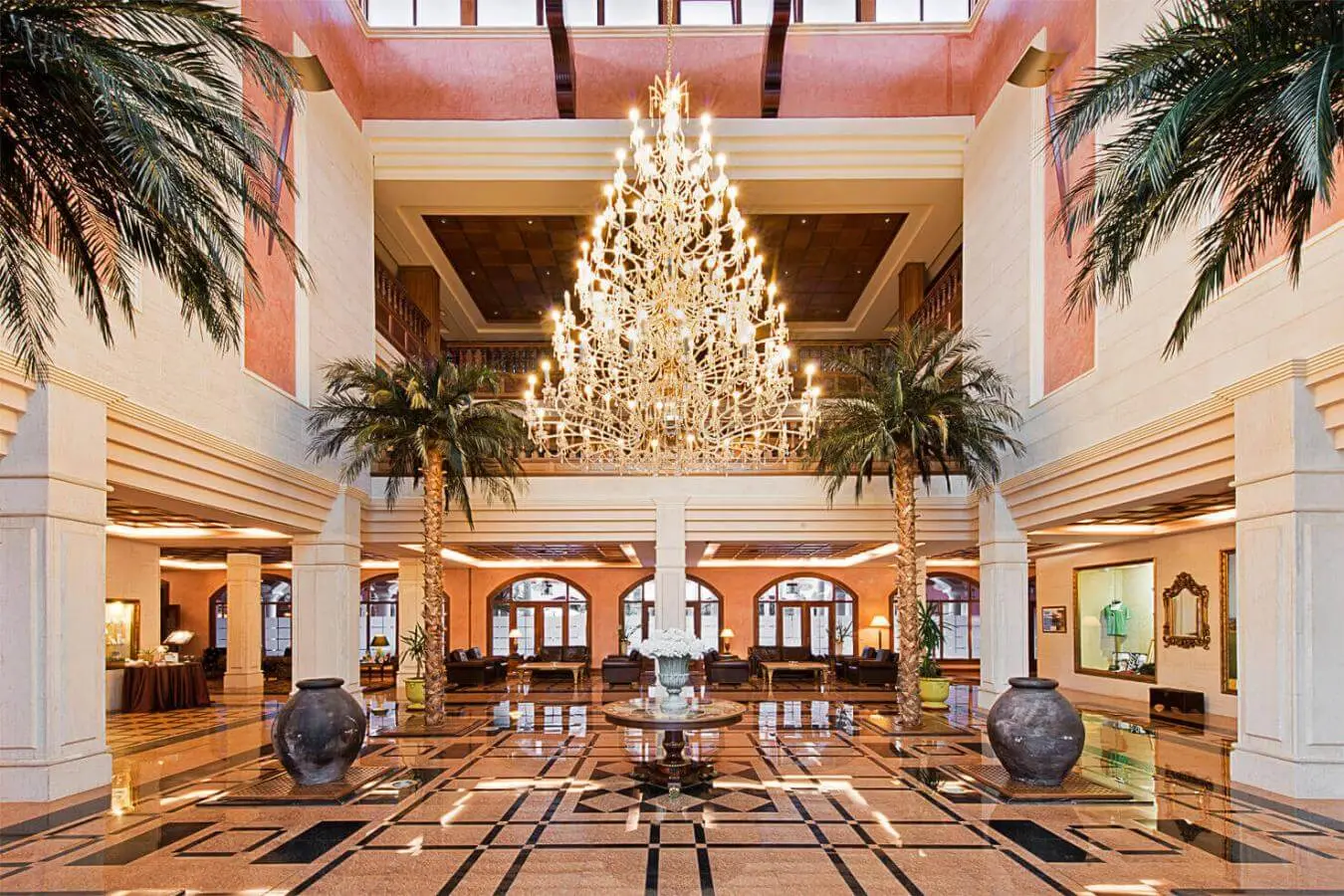 Reception area with a grand chandler in the centre