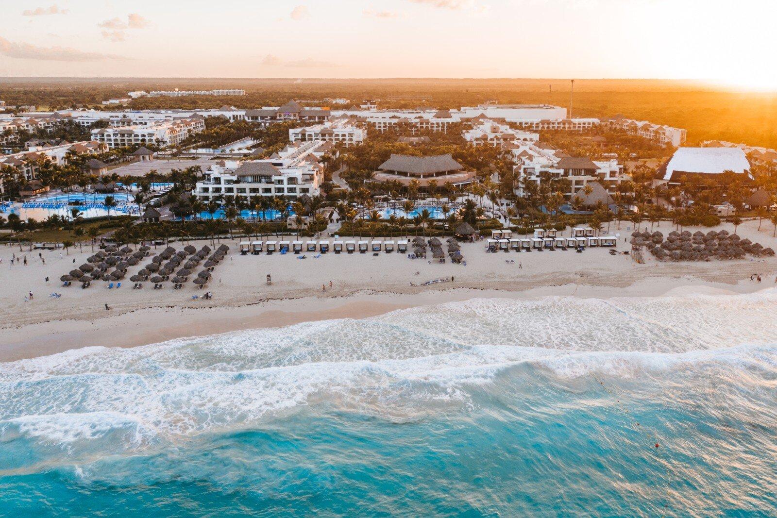 Arial view overlooking Hard Rock Hotel & Casino Punta Cana at sunset