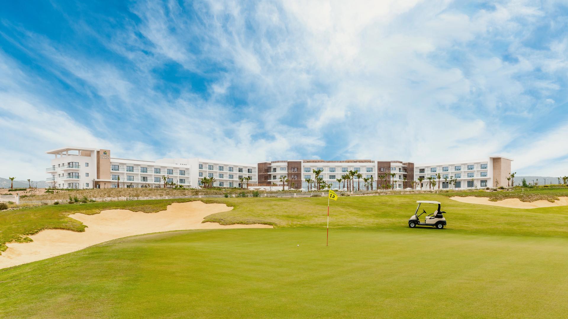 The Hyatt Place Taghazout Bay overlooking the on site course