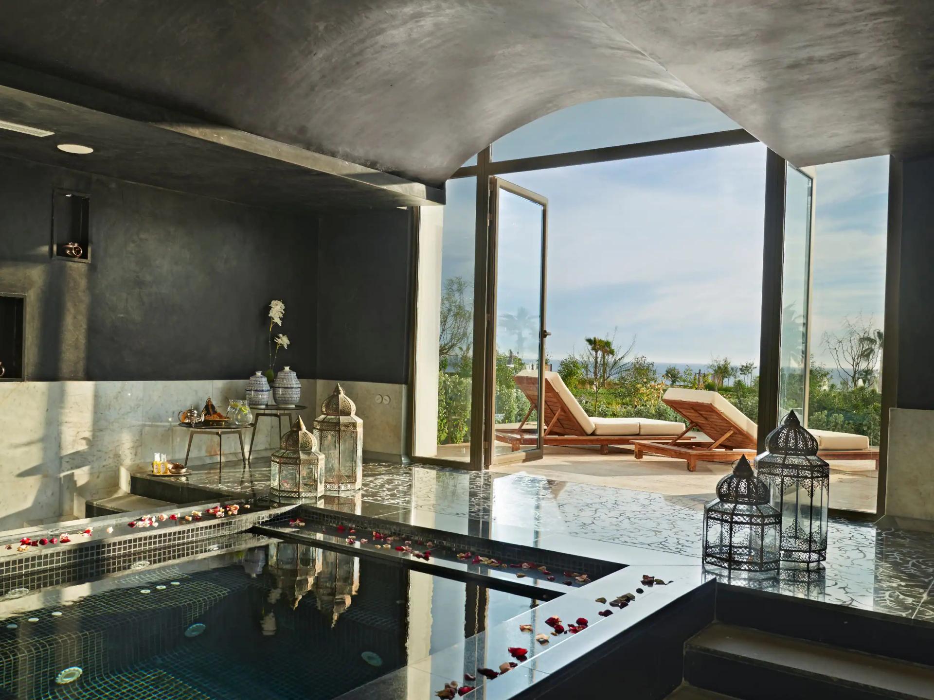 Indoor pool as part of the spa facilities at v=Hyatt Place Taghazout Bay