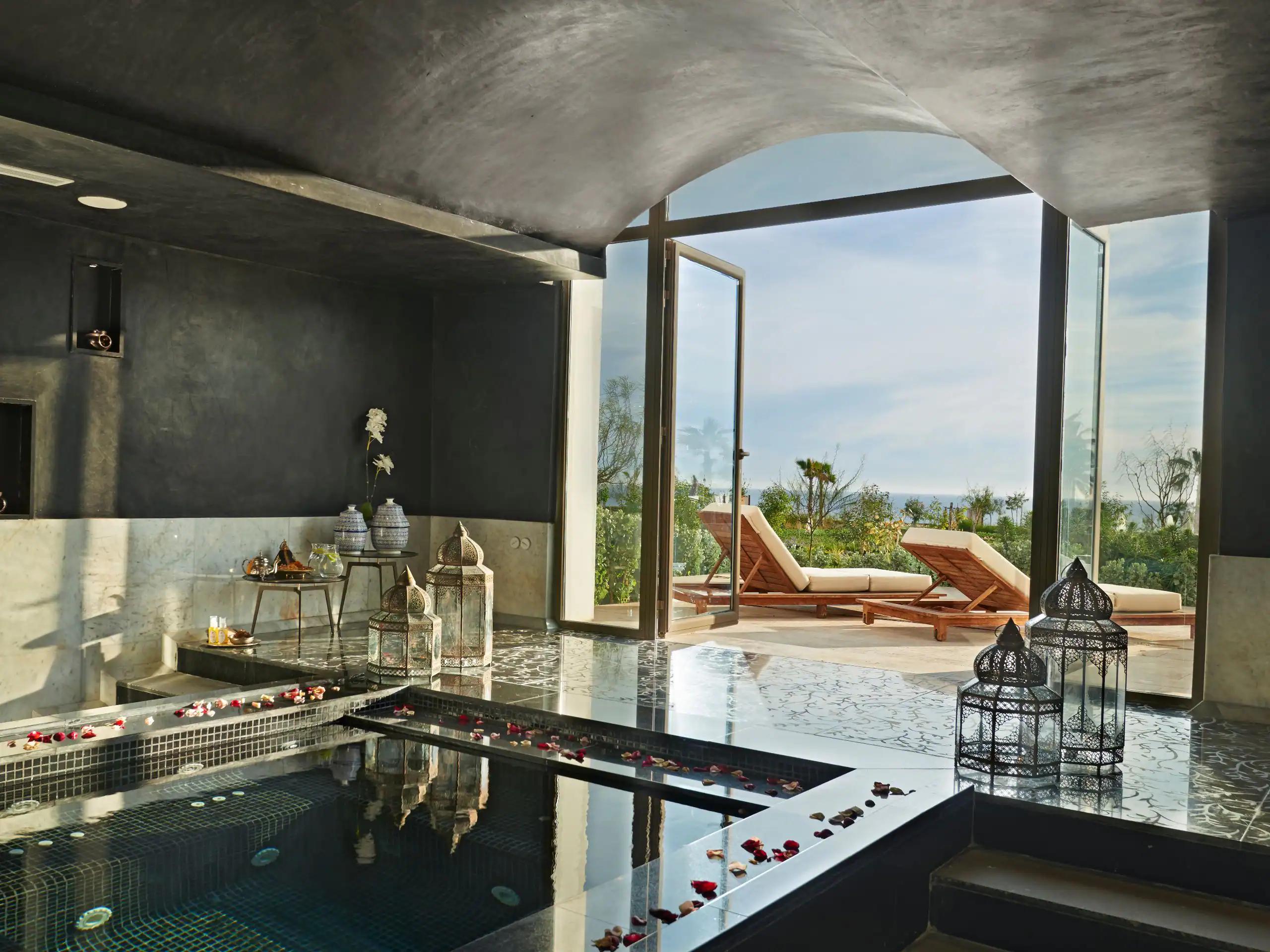 Indoor pool as part of the spa facilities at v=Hyatt Place Taghazout Bay
