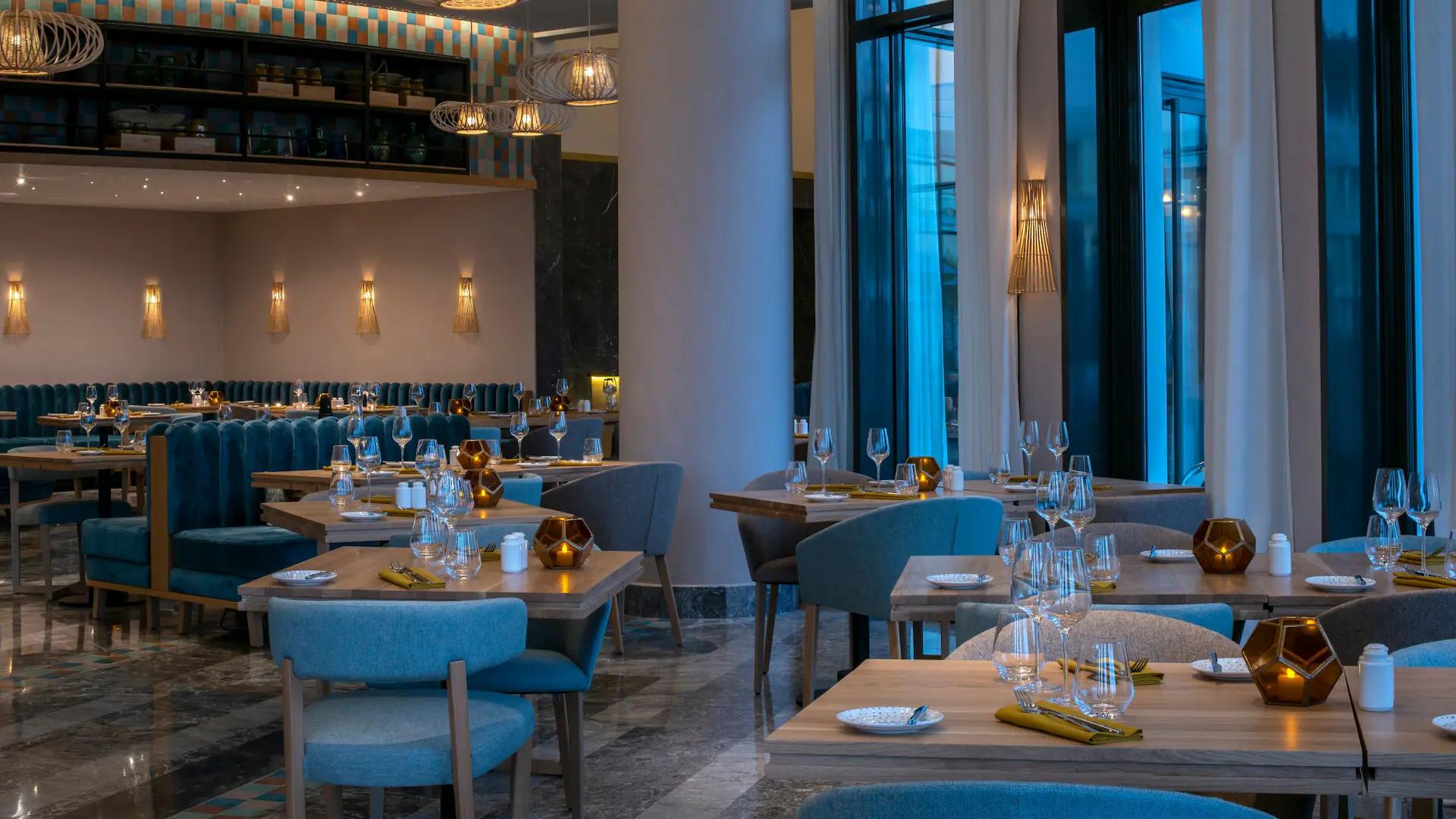 Indoor dining area at Hyatt Regency Taghazout Bay