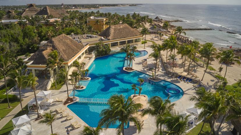 Overhead view of the outdoor pool at Luxury Bahia Principe Akumal