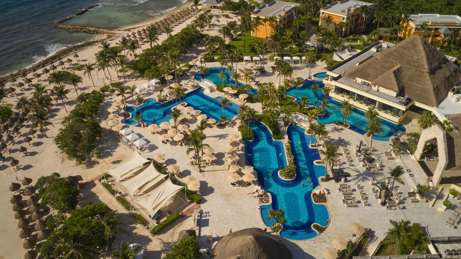 Overhead view of the outdoor pool at Luxury Bahia Principe Akumal